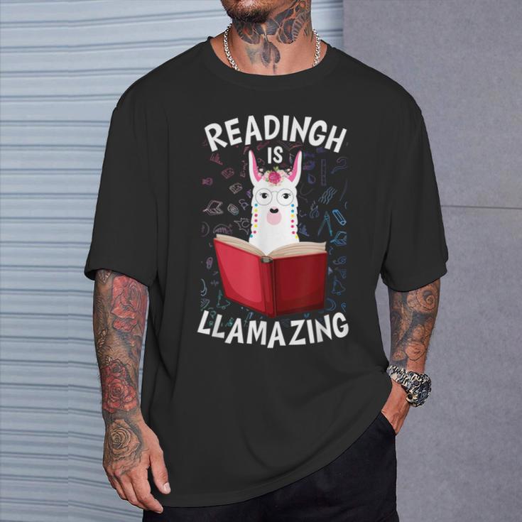 Graduation Cute Animal Llama Reading Book Nerds Bookworm T-Shirt Gifts for Him