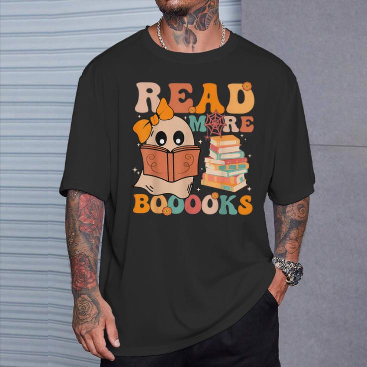 Groovy Booooks Ghost Read More Books Teacher Halloween Men Women Kids T-Shirt Gifts for Him