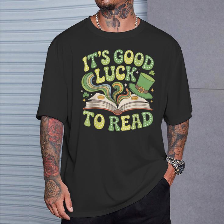 Groovy It's Good Luck To Read St Patrick's Day Book Lucky T-Shirt Gifts for Him
