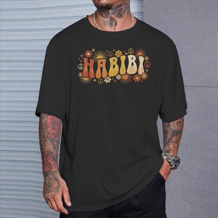 Habibi Retro 70S Typographyintage Flower Hippie Arabic Tシャツ 彼への贈り物