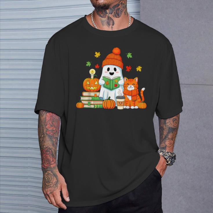 Halloween Ghost Cat Reading Book Women Girls Cute T-Shirt Gifts for Him Halloween Ghost Cat Reading Book Women Girls Cute T-Shirt Gifts for Him