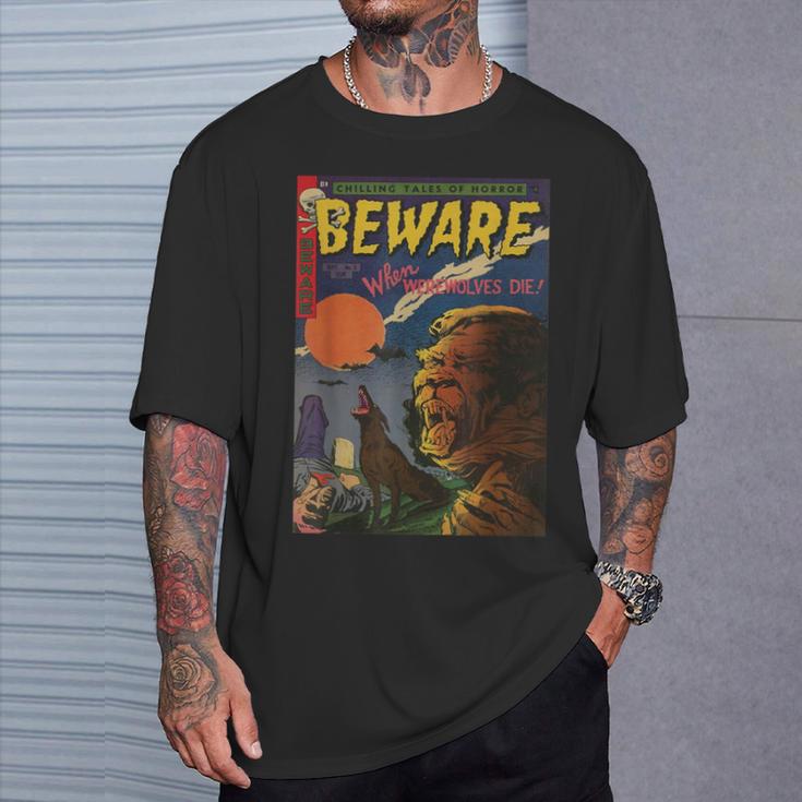 Halloween Horror Vintage Werewolf Comic Book Retro T-Shirt Gifts for Him