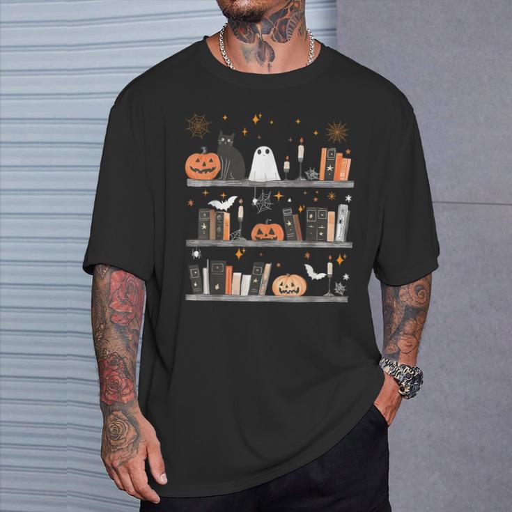 Halloween Library Ghost Books Teacher Spooky Trick Or Teach T-Shirt Gifts for Him