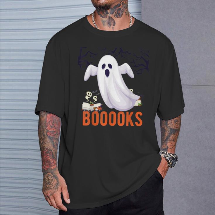 Halloween Teacher Librarian Books Reading Ghost Pun BOOOOKS Men Women Kids T-Shirt Gifts for Him