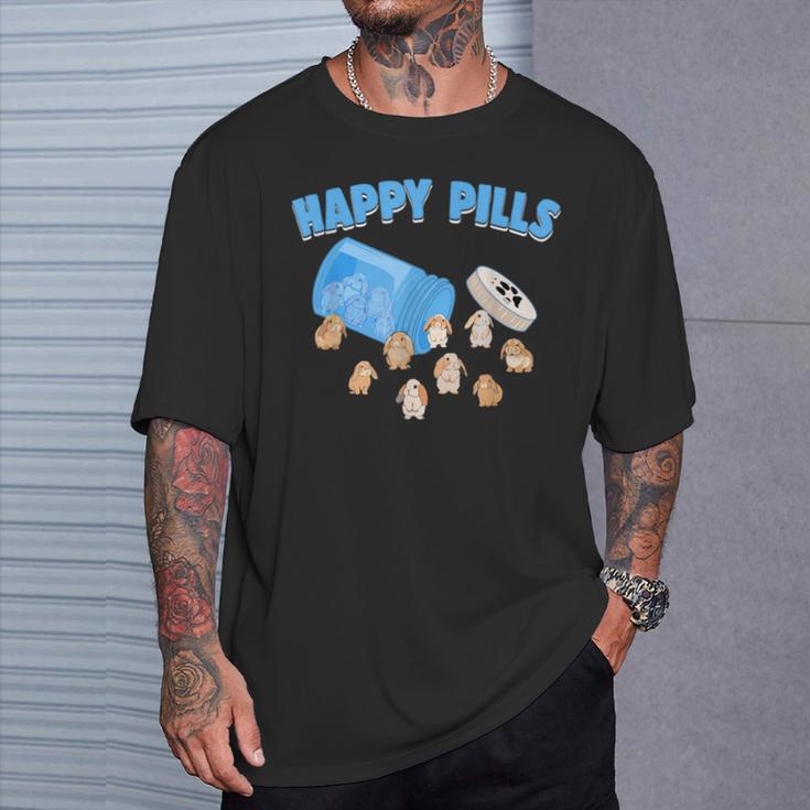 Happy Pills うさぎ 面白い ホーランドロップ バニー 恋人 ユーモア Tシャツ 彼への贈り物