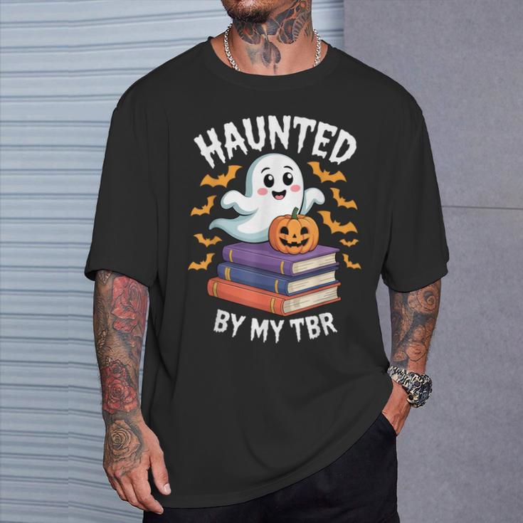 Haunted By My TBR Cute Ghost Reading Books Pumpkin Bookworms T-Shirt Gifts for Him