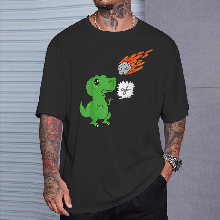 Hombre Divertido Juego De Tijeras T-Rex De Dinosaurios Meteoritos Piedras Papel Camiseta unisex Regalos para él