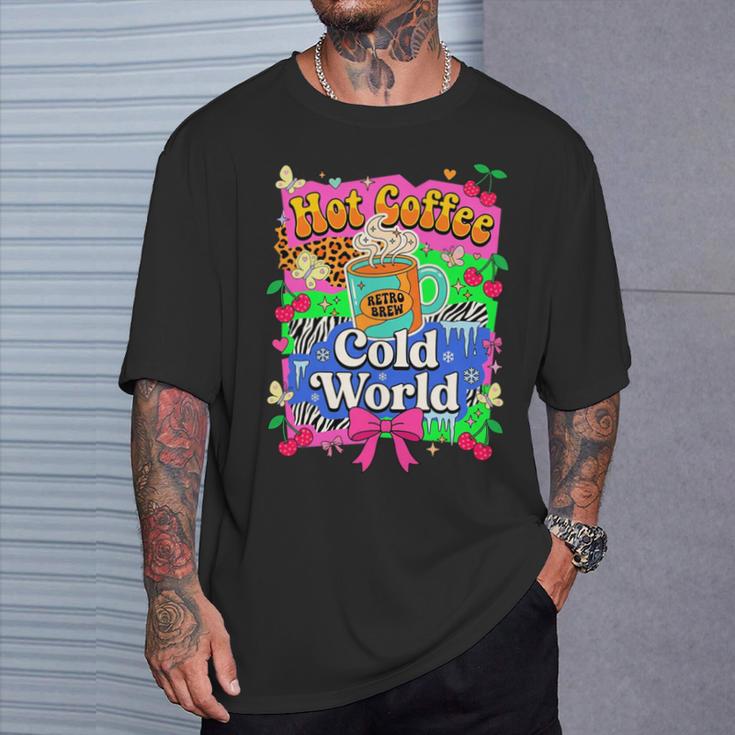 Hot Coffee Cold World レトロ コケット リボン グラフィック 長袖tシャツ Tシャツ 彼への贈り物