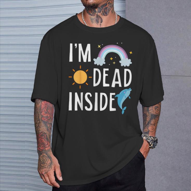 I'm Dead Inside Happy Rainbowunshine Dolphin ファニーtシャツ Tシャツ 彼への贈り物