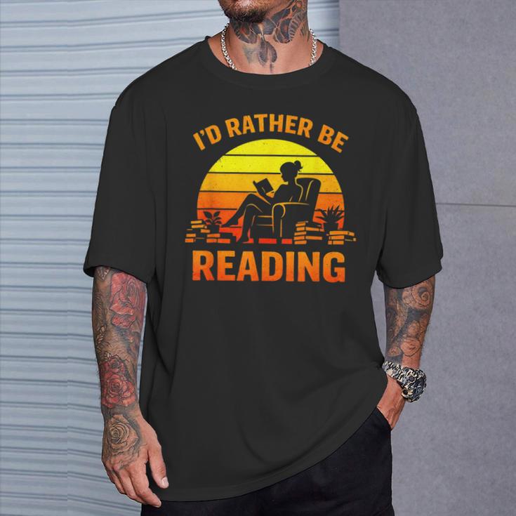 I'd Rather Be Reading Retro Book Lover Bookworm T-Shirt Gifts for Him