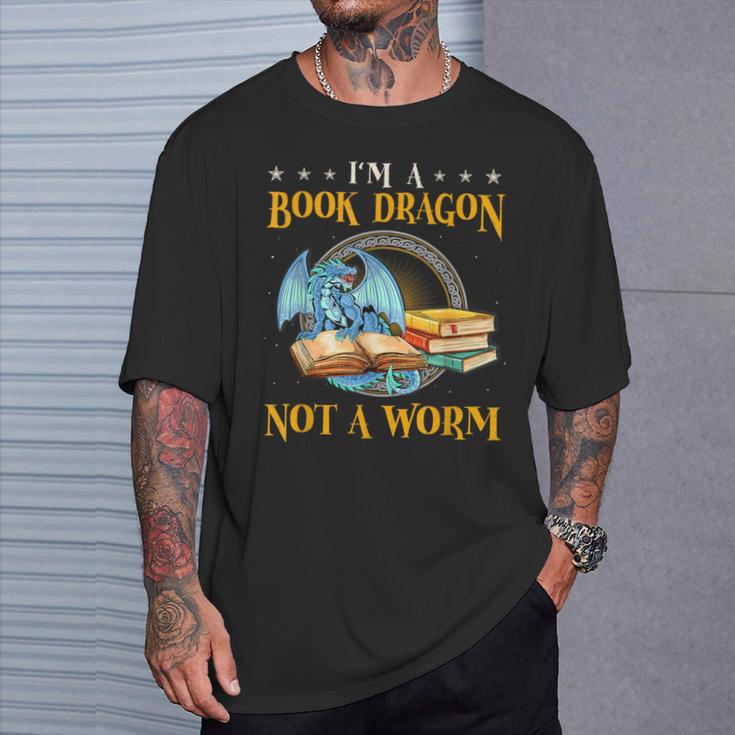 I'm a Book Dragon Not a Worm Reading Readers Clothing T-Shirt Gifts for Him
