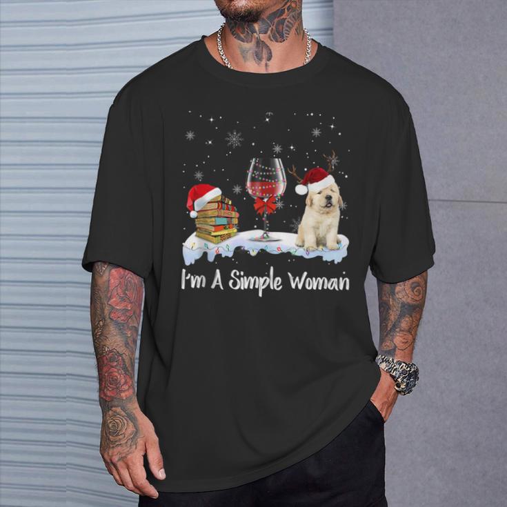 I'm Simple Woman Books Wine Golden Retriever Dog Lover Xmas T-Shirt Gifts for Him