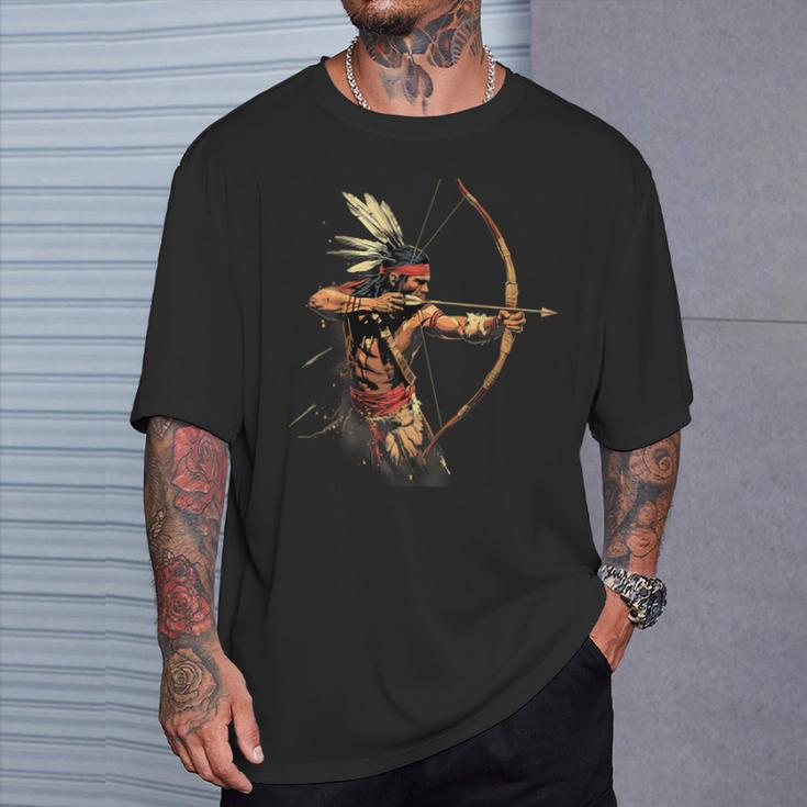 Indio Nativo Americano Jefe Flecha Arco Orgullo Nativo Americano Camiseta unisex Regalos para él