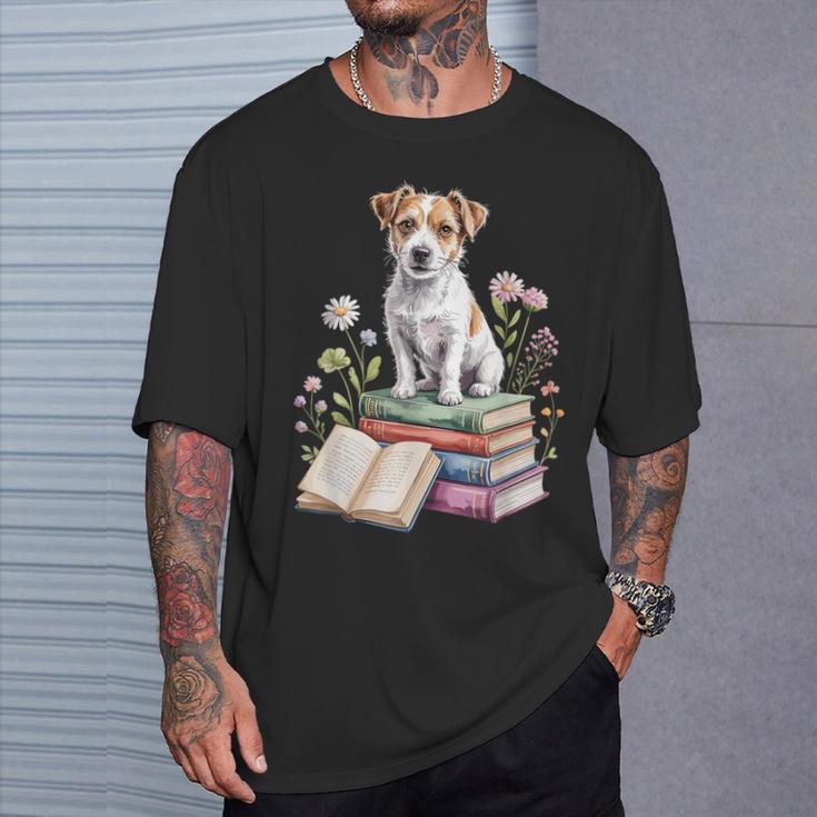Jack Russell Terrier Bookworm Flowers Book Reading Books T-Shirt Gifts for Him