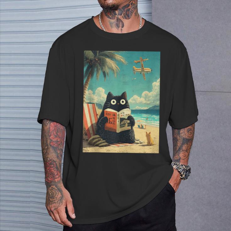Japanese Cat Book Summer Beach Vacation Cruise T-Shirt Gifts for Him
