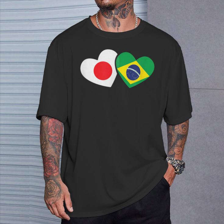 Japanese Flag Brazilian Flag Heart 日系ブラジルブラジル国旗日本国旗 Tシャツ 彼への贈り物