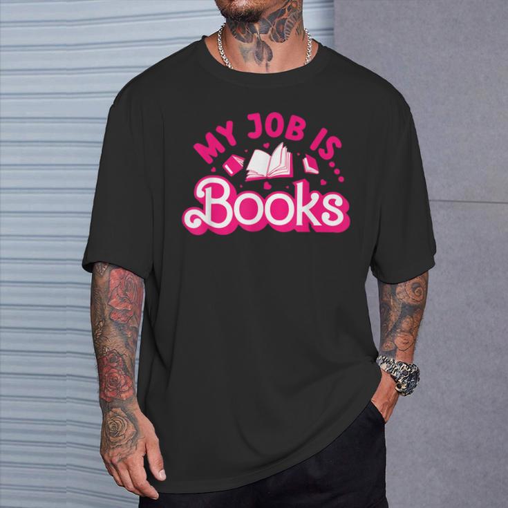 My Job Is Books Pink Retro Book Lovers Women Librarian T-Shirt Gifts for Him