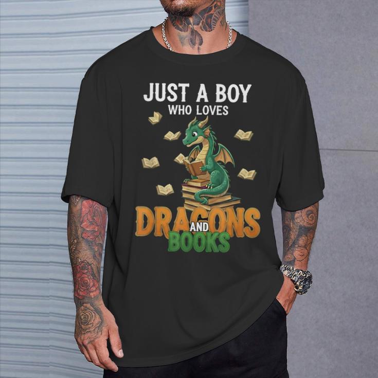 Just a Boy Who Loves Dragons And Books Reading Dragon T-Shirt Gifts for Him