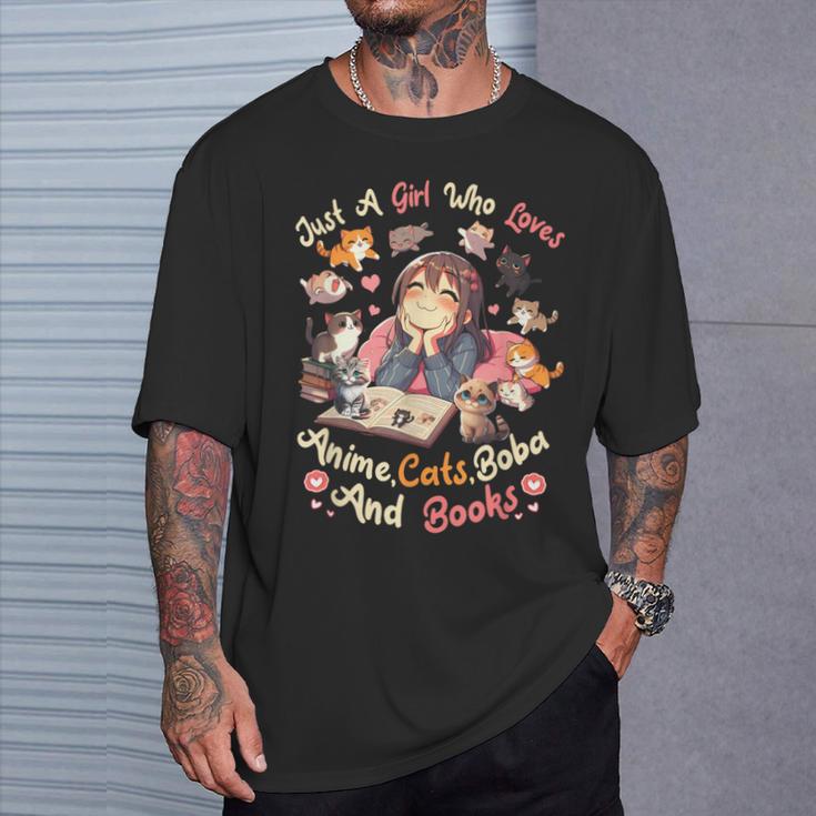 Just Girl Who Loves Anime Cats Boba And Books Bubble Tea T-Shirt Gifts for Him