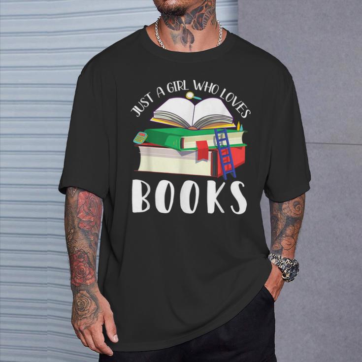 Just A Girl Who Loves Books Lover Bookworm Librarian Reading T-Shirt Gifts for Him