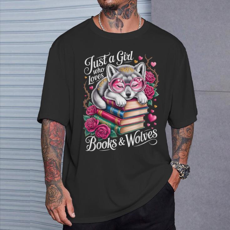 Just A Girl Who Loves Books And Wolves Cute Reading Nerd T-Shirt Gifts for Him