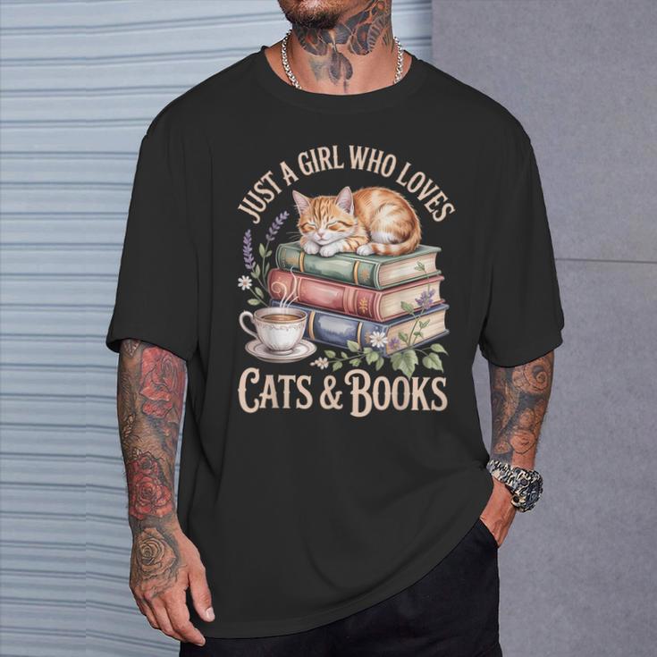 Just A Girl Who Loves Cats And Books Reading Librarian T-Shirt Gifts for Him