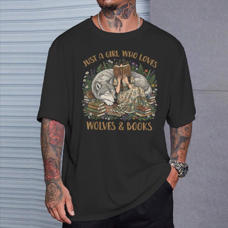 Just A Girl Who Loves Wolves And Books Fantasy Wolf Reader T-Shirt Gifts for Him
