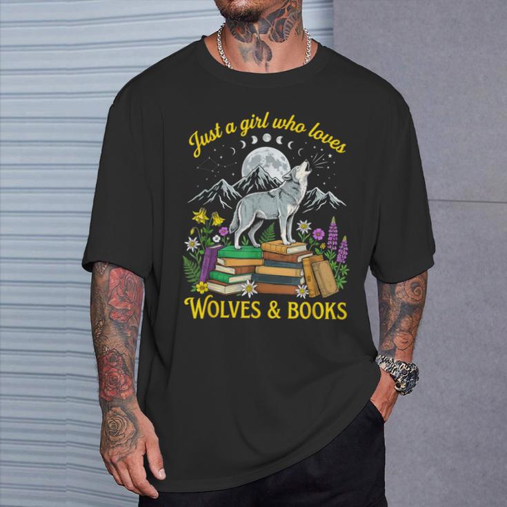 Just A Girl Who Loves Wolves And Books Howling Wolf Moon T-Shirt Gifts for Him
