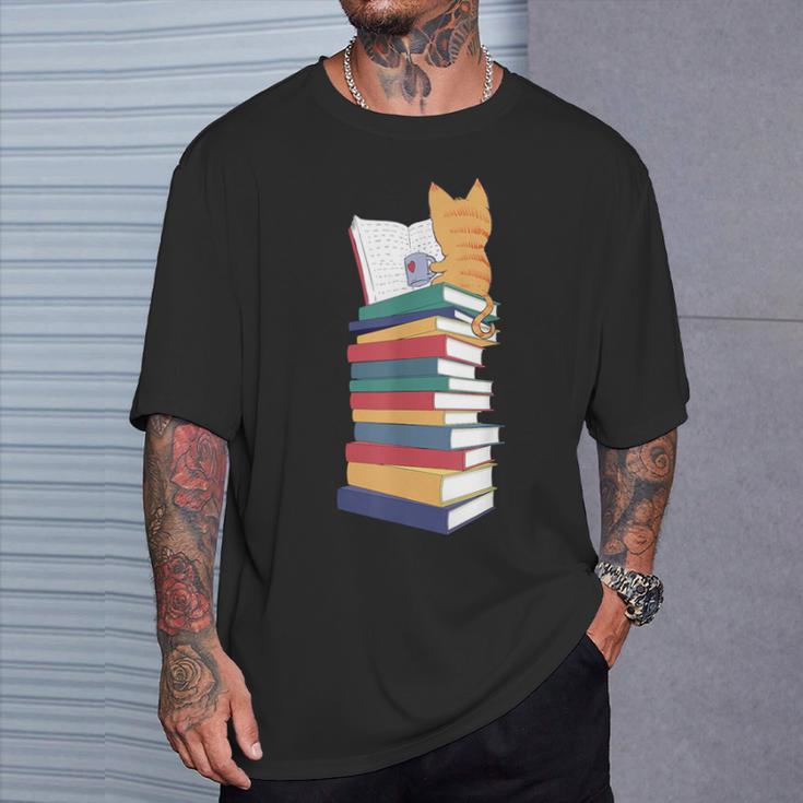 Kawaii Cat Books Tea Coffee T-Shirt Gifts for Him Kawaii Cat Books Tea Coffee T-Shirt Gifts for Him