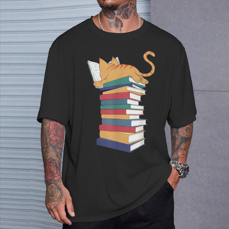 Kawaii Cat Lover Reading Books Librarian Humor Tee T-Shirt Gifts for Him Kawaii Cat Lover Reading Books Librarian Humor Tee T-Shirt Gifts for Him
