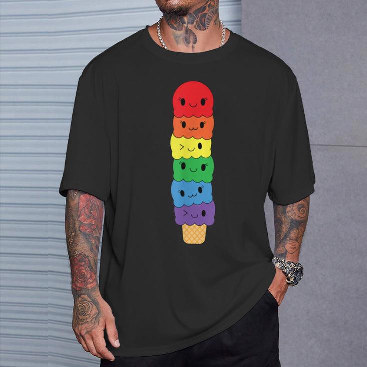 Kawaii Gay アイスクリーム Lgbt プライド レインボー プライド 月間 Tシャツ 彼への贈り物