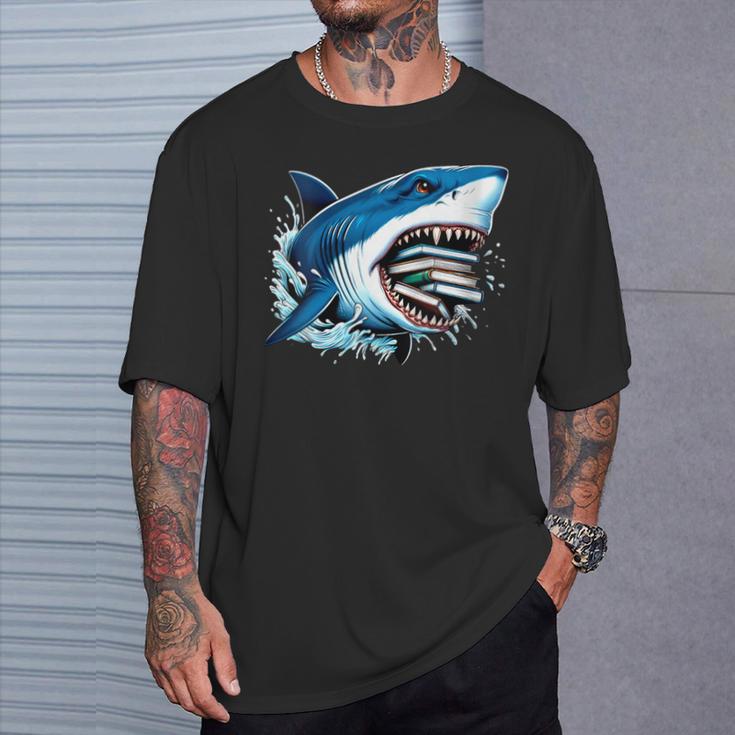 Kids Shark With School Books Back To School Shark Lovers T-Shirt Gifts for Him