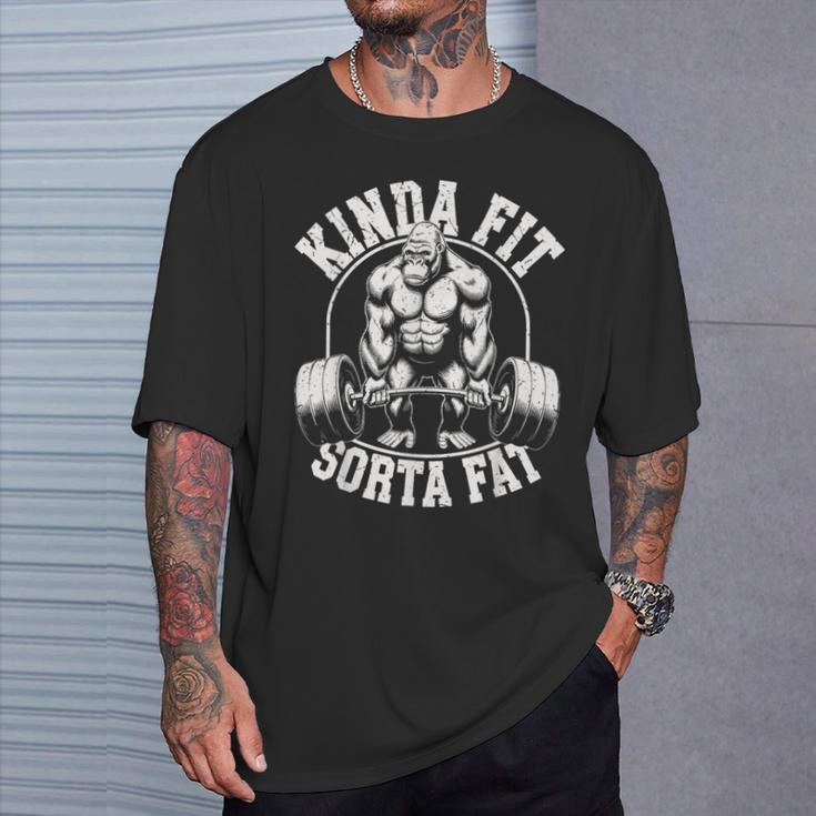 Kinda Fitorta Fat Gorilla 面白いワークアウトジムウェイトリフティング Tシャツ 彼への贈り物