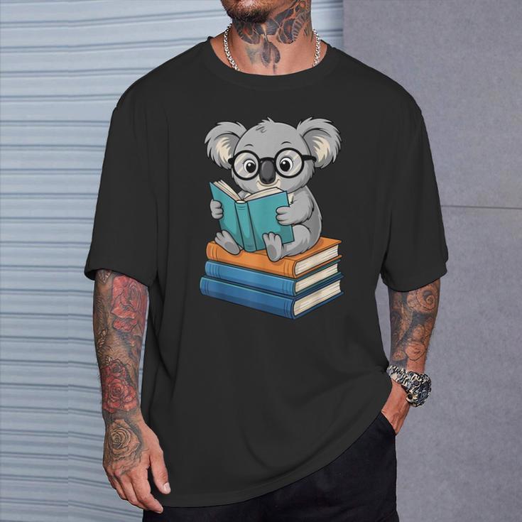 Koala Reading Book Glasses Bookworm Librarian T-Shirt Gifts for Him Koala Reading Book Glasses Bookworm Librarian T-Shirt Gifts for Him