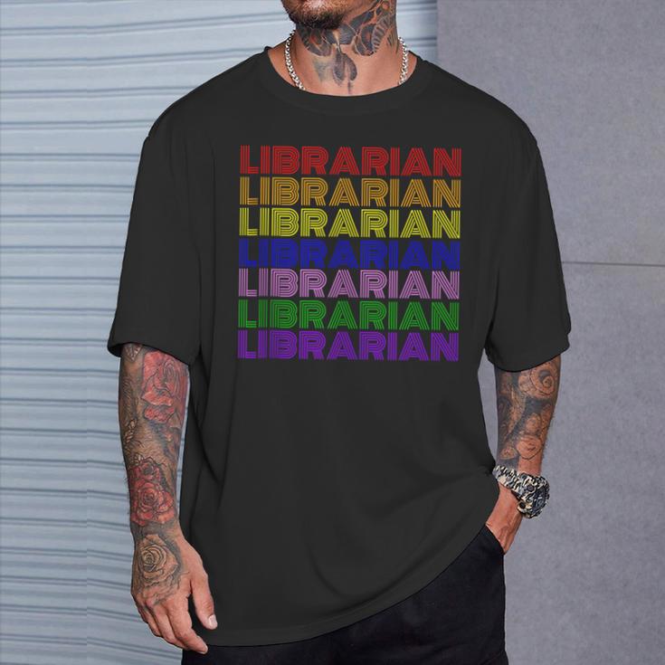 LGBTQ Pride Librarian Library Worker Reading Books Book Fan T-Shirt Gifts for Him
