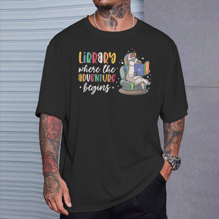 Librarian Book Reader Reading Unicorn Adventure T-Shirt Gifts for Him