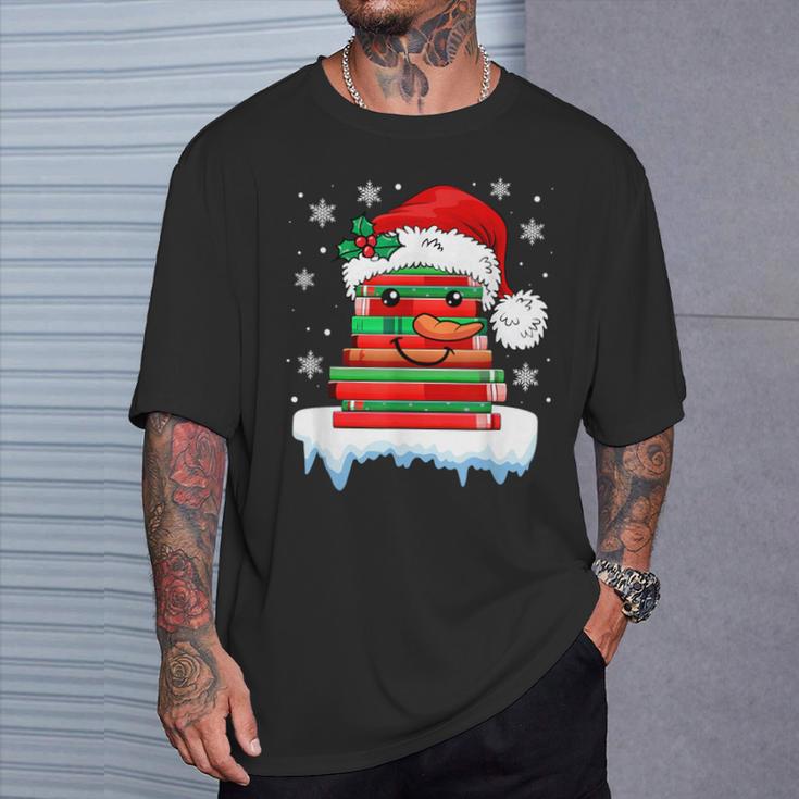 Librarian Book Santa Hat Reader Snow Pajamas Christmas T-Shirt Gifts for Him