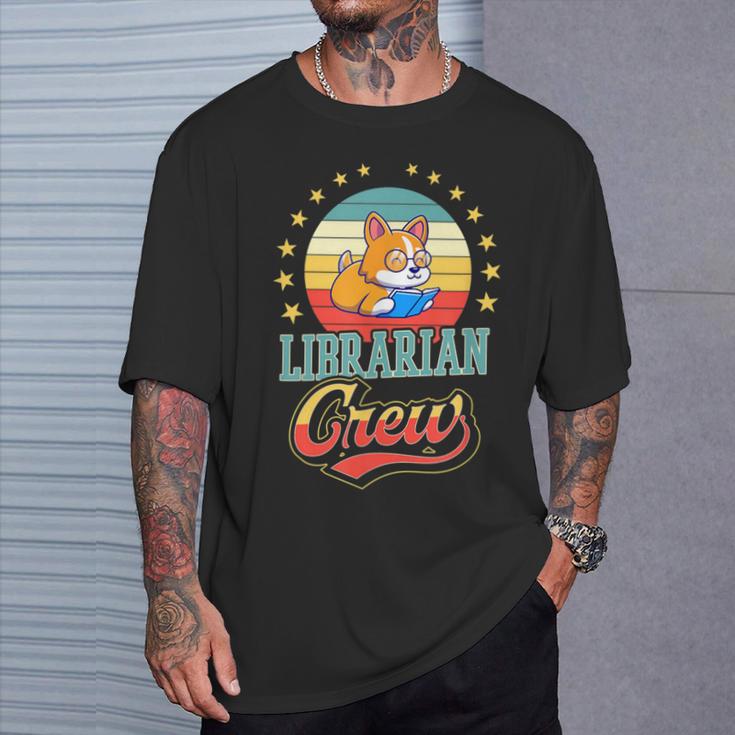 Librarian Crew Cute Library Dog Book Reading Men Women T-Shirt Gifts for Him