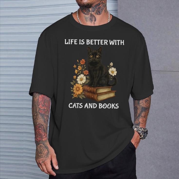 Life Is Better With Cats And Books Cute Cat Lover For Men Women Kids T-Shirt Gifts for Him