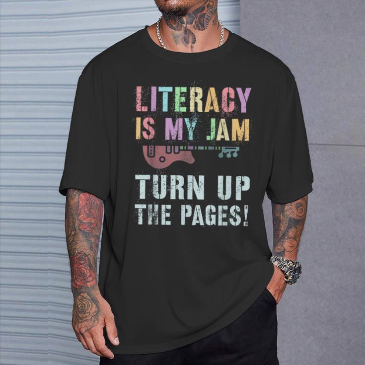 LITERACY IS MY JAM Turn Up Read Book Sound Volume T-Shirt Gifts for Him LITERACY IS MY JAM Turn Up Read Book Sound Volume T-Shirt Gifts for Him