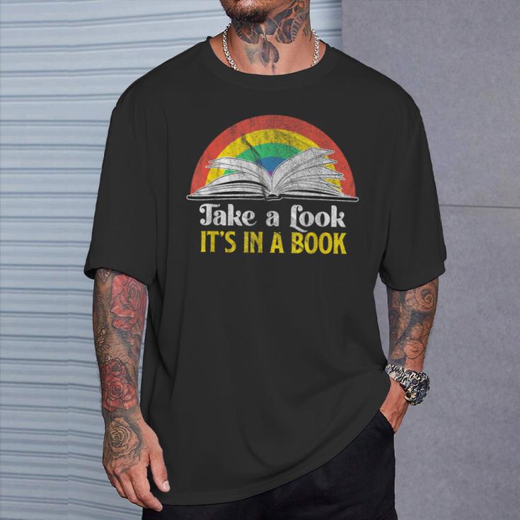Take A Look It's A Book Retro Rainbow T-Shirt Gifts for Him