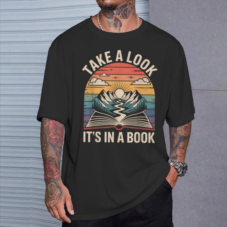 Take a Look It’s In a Book Vintage Sunset Mountain Reading T-Shirt Gifts for Him Take a Look It’s In a Book Vintage Sunset Mountain Reading T-Shirt Gifts for Him