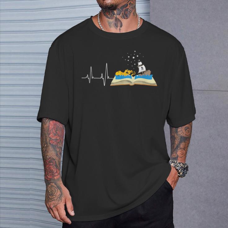 Love Books Heartbeat Reading Book Bibliophile Avid Reader T-Shirt Gifts for Him
