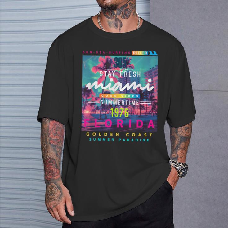I Love Miami & Miami Loves Me Cool Miami Illustration Tシャツ 彼への贈り物