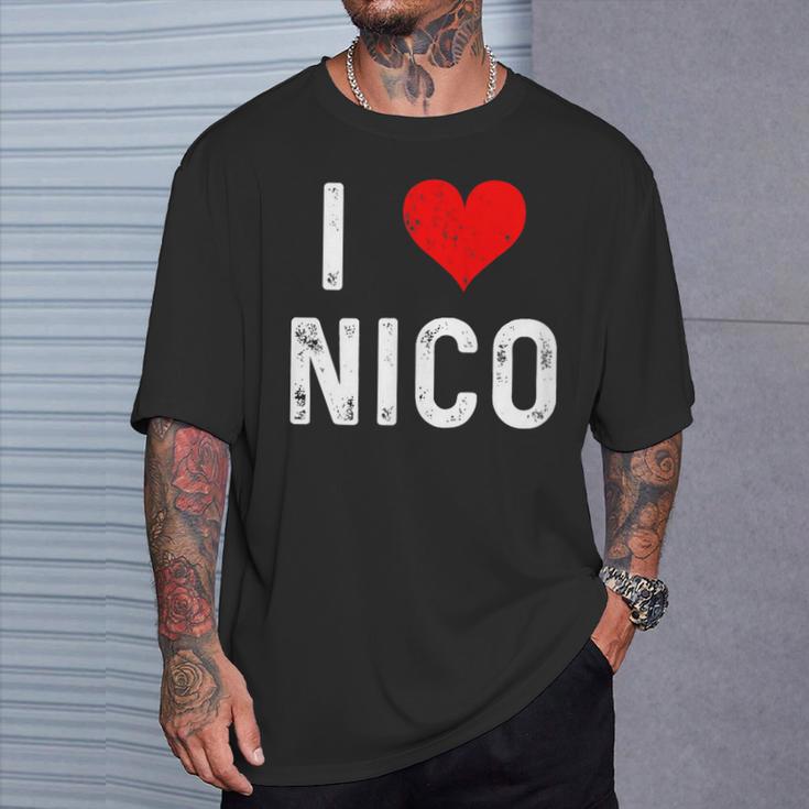 I Love Nico ハート アンティーク調 Tシャツ 彼への贈り物