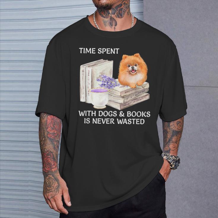 Love Reading Books And Pomeranian Dog Watercolor Art T-Shirt Gifts for Him