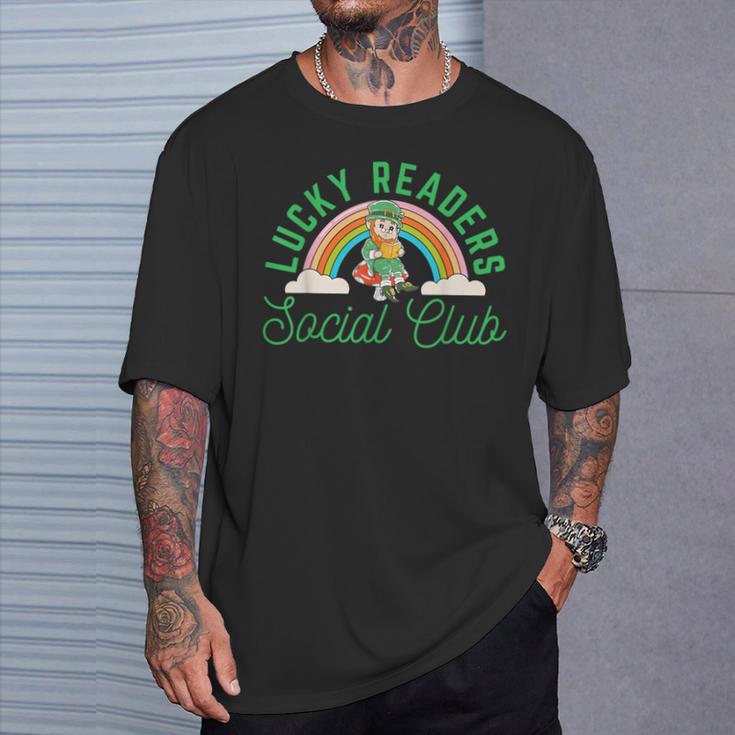 Lucky Readers Social Club Leprechaun St Patricks Book Lover T-Shirt Gifts for Him