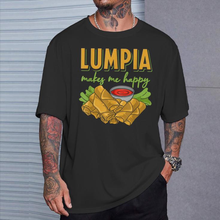 Lumpia Makes Me Happyルンピアは私を幸せにする フィリピンの春巻き 料理 食べ物 Tシャツ 彼への贈り物