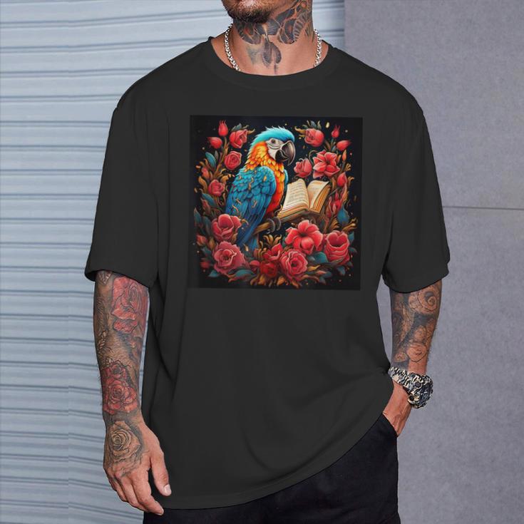 Macaw Reading A Book T-Shirt Gifts for Him