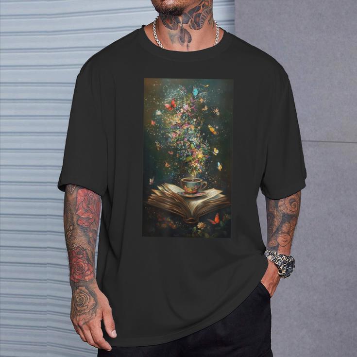 Magical Book Floral Coffee Books Nature Fantasy T-Shirt Gifts for Him Magical Book Floral Coffee Books Nature Fantasy T-Shirt Gifts for Him